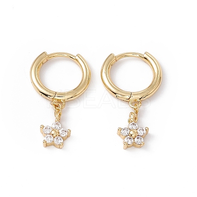 Clear Cubic Zircon Flower Dangle Hoop Earrings EJEW-B014-03G-1