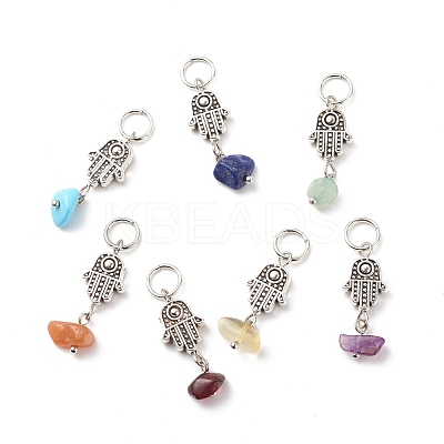 7Pcs 7 Styles Chakra Natural & Synthetic Mixed Stone Chips Alloy Pendants PALLOY-JF01778-06-1