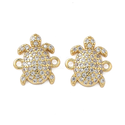 Brass Micro Pave Clear Cubic Zirconia Sea Animal Connector Charms KK-P325-02G-1