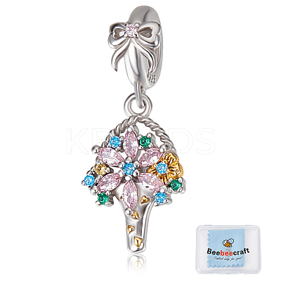 1Pc 925 Sterling Silver Pave Cubic Zirconia European Dangle Charms STER-BBC0005-74-1
