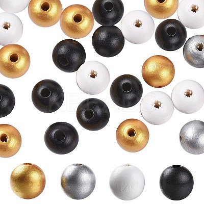 160 Pcs 4 Colors Painted Natural Wood Beads X1-WOOD-LS0001-01Q-1