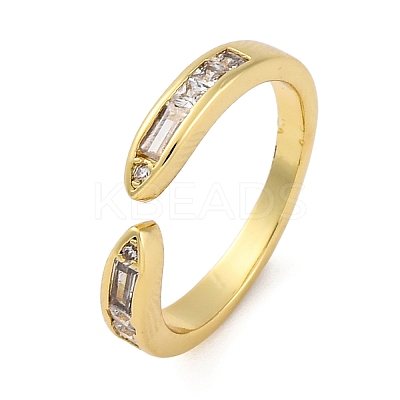 Brass Micro Pave Cubic Zirconia Open Cuff Rings for Women LS-RJEW-G341-03G-02-1