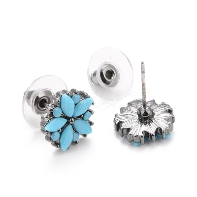 Bohemian Synthetic Turquoise Flower Stud Earrings EJEW-H085-04B-1