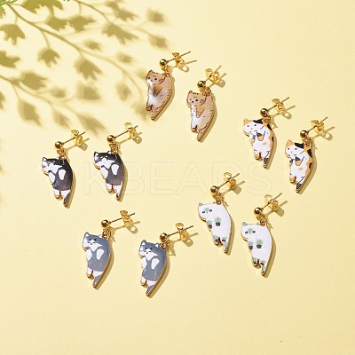 Alloy Cat Dangle Stud Earrings with Enamel EJEW-JE04919-1
