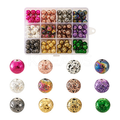 120Pcs 12 Style Electroplated Natural Lava Rock Beads Strands G-CD0001-01B-1