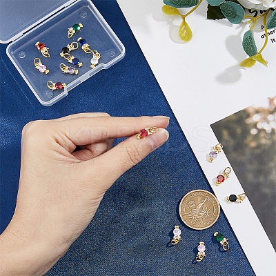 16PCS 8Colors Brass Micro Pave Cubic Zirconia Charms KK-DC0003-74-1