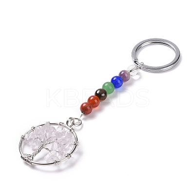 Gemstone and Natural Quartz Crystal Chakra Keychain KEYC-P037-A01-1