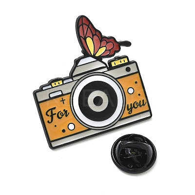 Camera with Butterfly Enamel Pins JEWB-D308-02B-EB-1