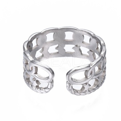 Non-Tarnish 304 Stainless Steel Star Open Cuff Ring RJEW-T023-03P-1
