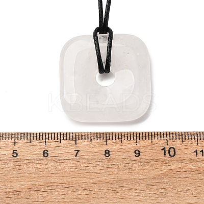 Natural Quartz Crystal Square Pendants Black PU Leather Cord Necklaces NJEW-K285-01A-1
