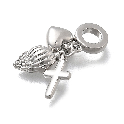 Brass Micro Pave Clear Cubic Zirconia European Dangle Charms KK-D431-033D-P-1