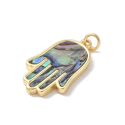Brass Pave Natural Mixed Shell Hamsa Hand Pendants KK-L239-063G-1