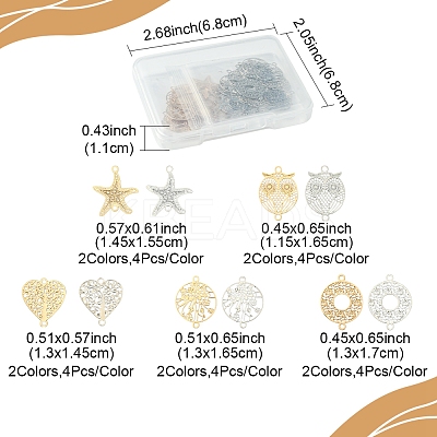 40Pcs 10 Styles Rack Plating Brass Hollow Out Connector Charms KKC-FS0001-03-1