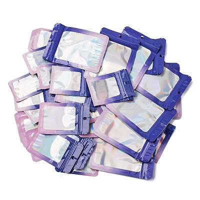 60Pcs 6 Styles Rectangle Glitter Holographic PVC Resealable Packaging Bags ABAG-FP0001-06B-1