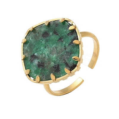 Square Natural Turquoise Finger Rings RJEW-R009-01G-04-1
