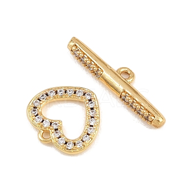 Heart Brass Micro Pave Clear Cubic Zirconia Toggle Clasps KK-G548-37G-1
