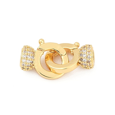 Brass Micro Pave Clear Cubic Zirconia Fold Oval Clasps KK-P302-10G-1