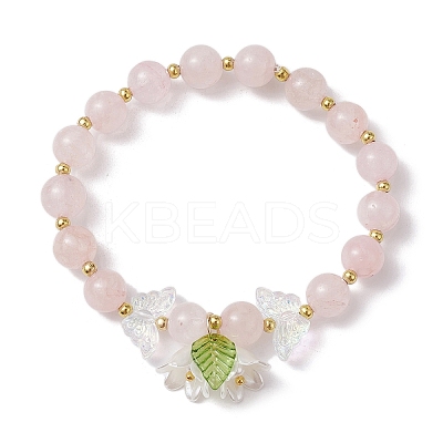 Butterfly Natural Rose Quartz Stretch Bracelets BJEW-JB10085-1