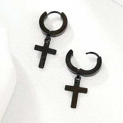 Hip-hop Style 201 Stainless Steel Cross Pendant Hoop Earring for Women UB5113-1