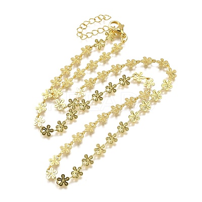 Brass Flower Link Chain Necklaces NJEW-M108-25G-1