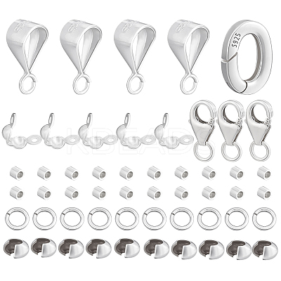925 Sterling Silver Spring Gate Rings & Tube Bails & Lobster Claw Clasp & Open Jump Rings & Spacer Beads & Crimp Bead Cover FIND-PH0028-32-1