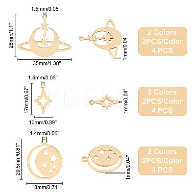 12Pcs 3 Style 201 Stainless Steel Pendants STAS-DC0003-07-1