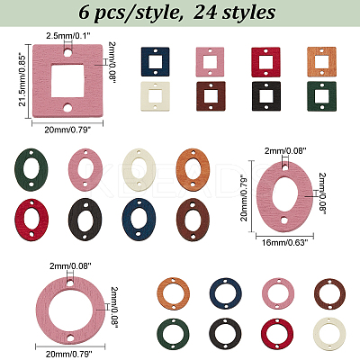 144Pcs 24 Styles Dyed Wood Connector Charms WOOD-PH0002-52-1