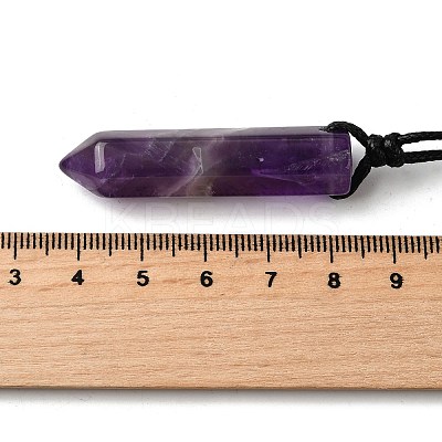 Natural & Synthetic Mixed Gemstone Faceted Bullet Pendant Waxed Cord Necklaces NJEW-Q030-01A-1