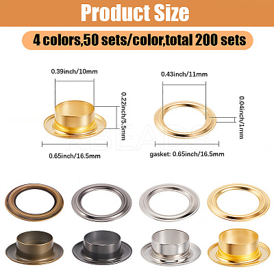 200 Sets 4 Colors Iron Grommet Eyelet Findings SCRA-GF0001-10A-01-1