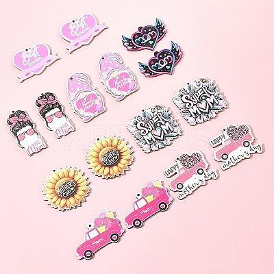 16Pcs 8 Styles Momther's Day Wooden Pendants WOOD-FS0001-38-1