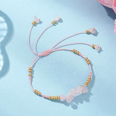 Natural Rose Quartz Chip & MIYUKI Round Rocailles Beads Braided Bead Bracelets BJEW-MZ00252-01-1
