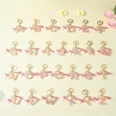 Letter A~Z Transparent Glitter Resin Pendant Keychains KEYC-FZ00024-07-1