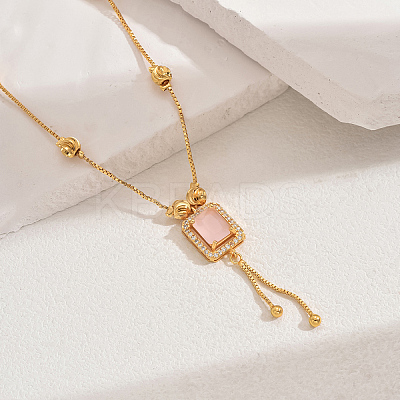 Fashionable Vintage Brass & Glass Tassel Rectangle Pendant Necklaces for Women WB8408-5-1
