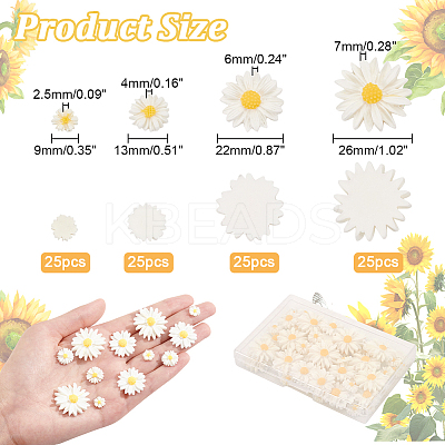 100Pcs 4 Styles Flatback Hair & Costume Accessories Ornaments Resin Flower Daisy Cabochons CRES-NB0001-37B-1