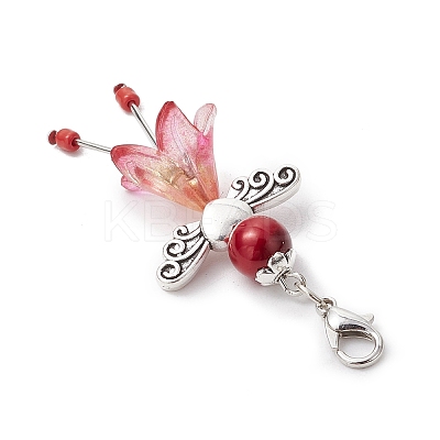 6Pcs 6 Colors Fairy Alloy Beaded & Glass & Acrylic Beaded Pendant Decoration HJEW-JM03064-1