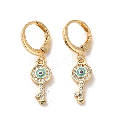 Key with Evil Eye Real 18K Gold Plated Brass Dangle Leverback Earrings EJEW-Q797-03G-03-1