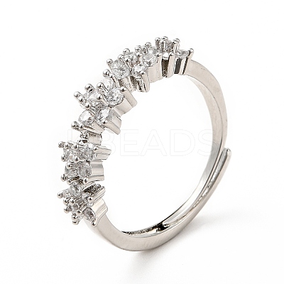 Clear Cubic Zirconia Flower Adjustable Ring RJEW-I087-08P-1