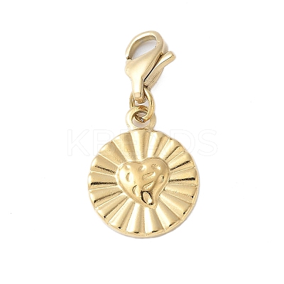 304 Stainless Steel Flat Round with Heart Pendant Decoration STAS-S165-23G-1
