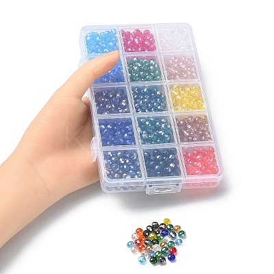 1200Pcs 15 Colors Electroplate Glass Beads Strands EGLA-YW0001-53-1