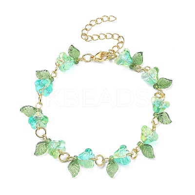 4Pcs 4 Color Acrylic & Glass Beaded Flower Linnk Chain Bracelets Set BJEW-TA00273-1