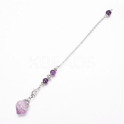 Rough Natural Amethyst Dowsing Pendulums PALLOY-JF00291-02-1