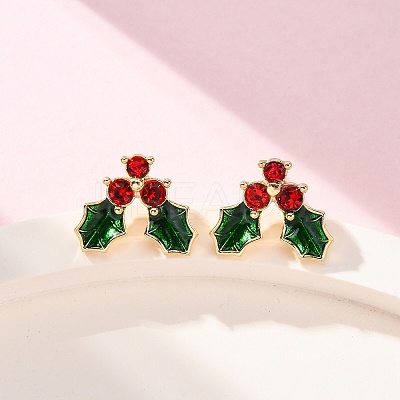 Cubic Zirconia Cherry Stud Earrings with Enamel EJEW-P199-14G-1