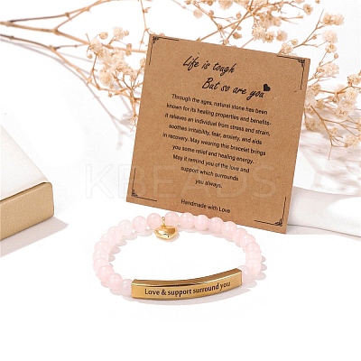 Natural Rose Quartz Bead Stretch Bracelets PW-WGDA286-02-1