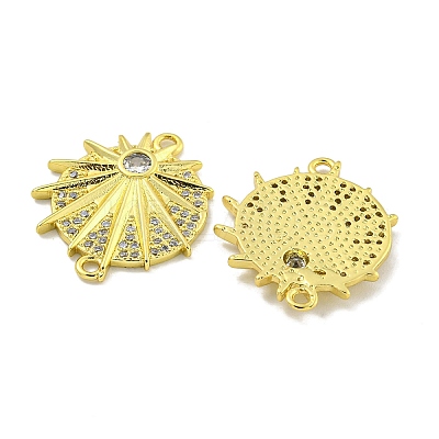 Rack Plating Brass Pave Clear Cubic Zirconia Star Connector Links KK-B091-38G-1