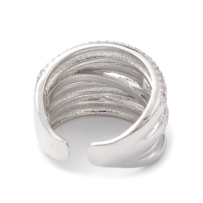 Clear Cubic Zirconia Flower Open Cuff Ring RJEW-C056-10P-1