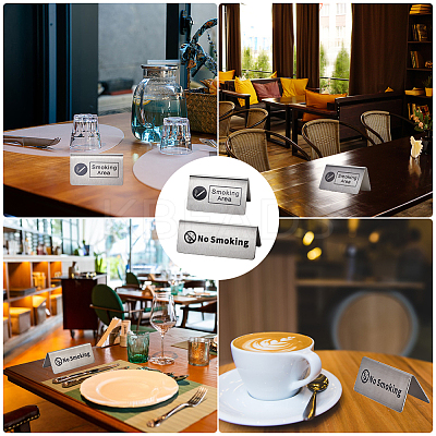 6Pcs 2 Styles 201 Stainless Steel Hotel Resturant Table No Smoking & Smoking Area Tent Sign AJEW-CP0003-74-1