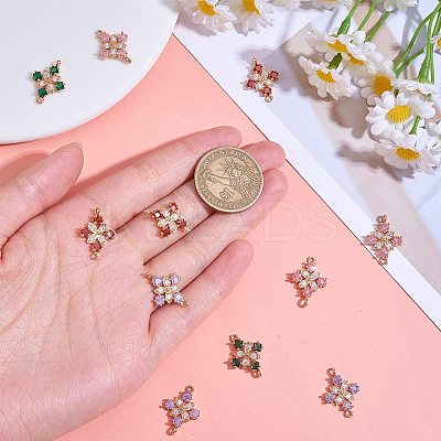 Copper plated gold+zircon square four petal flower connector DIY accessories JX598A-1