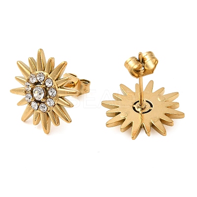 Iron Plating(IP) 304 Stainless Steel Sun Stud Earings with Rhinestone EJEW-M224-03G-1