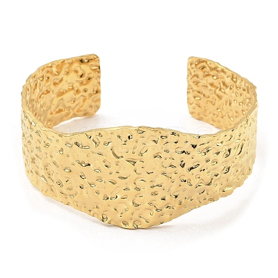304 Stainless Steel Textured Wide Cuff Bangles BJEW-P302-10G-1