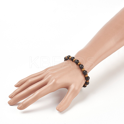 Natural Sandalwood Stretch Bracelets BJEW-JB03828-03-1